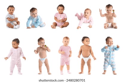 Set of cute babies isolated on white   - Powered by Shutterstock