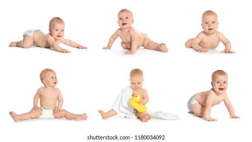 Set Cute Baby On White Background Stock Photo (Edit Now) 1180034092