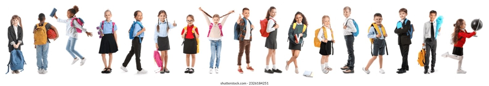 Set of cute schoolchildren on white background
