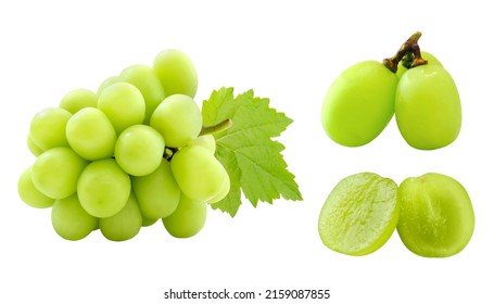 Set of cutout fresh Shine Muscat grape bunch, whole and cut, isolated on white background - Shutterstock ID 2159087855