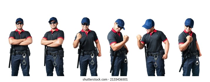 Set Of A Cutout Of A Male Security Guard On A White Background.