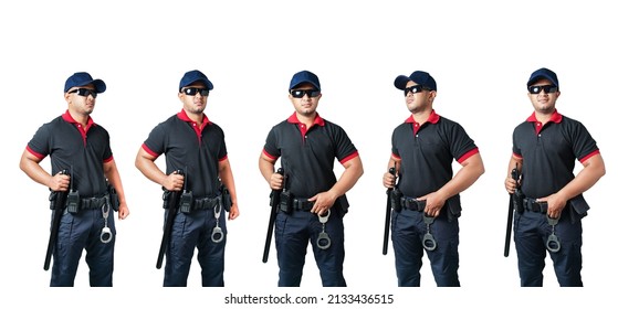 Set Of A Cutout Of A Male Security Guard On A White Background.