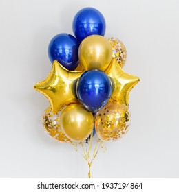 Set Of Deep Blue And Gold Helium Balloons