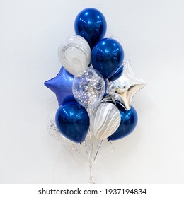 Set Of Deep Blue And Silver Helium Balloons