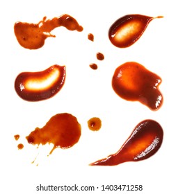 Set Of Delicious Barbecue Sauce On White Background, Top View