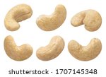 Set of delicious cashew nuts, isolated on white background