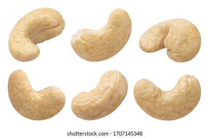 Набор вкусных орехов кешью, изолированных на белом фоне