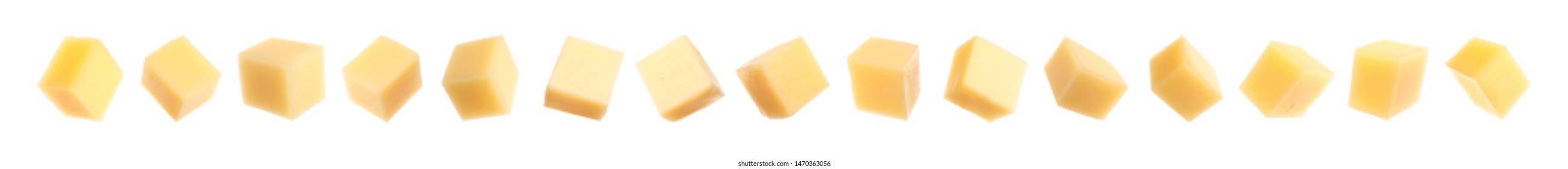 Set of delicious cheese cubes on white background. Banner design 