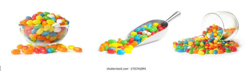 Set with delicious color jelly beans on white background. Banner design - Powered by Shutterstock