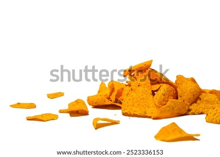 Set of delicious mexican nachos chips. Corn chips,triangle, nachos. Pile of tortilla chips isolated on white background.