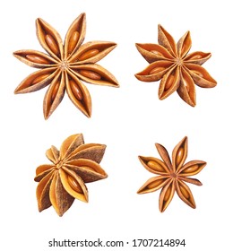 Set of delicious star anise, isolated on white background