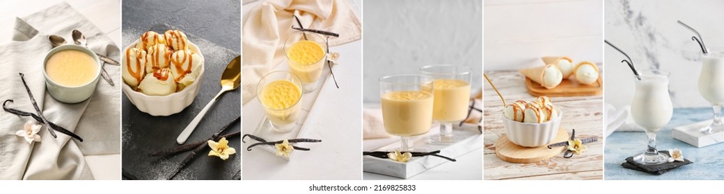 Set of delicious vanilla desserts