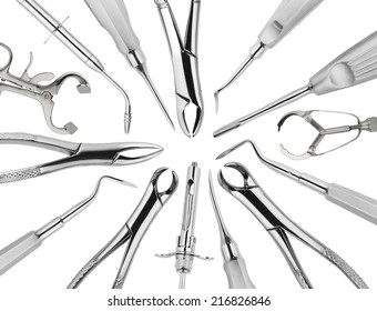 Set Of Dental Tools Isolated On White