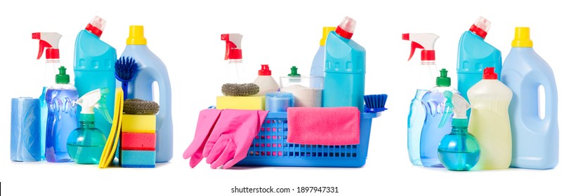 Set detergents for cleaning on white background isolation - Powered by Shutterstock