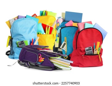 Set with different backpacks and school stationery on white background - Powered by Shutterstock