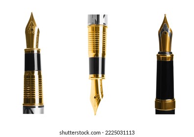 Set with different beautiful fountain pens on white background - Powered by Shutterstock