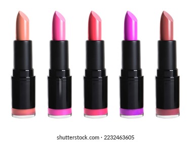 Set with different beautiful lipsticks on white background - Shutterstock ID 2232463605