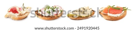 Set of different canapes isolated on white