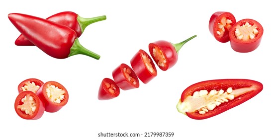 Set of different chili pepper isolated on white background. Collection chili pepper isolated - Shutterstock ID 2179987359