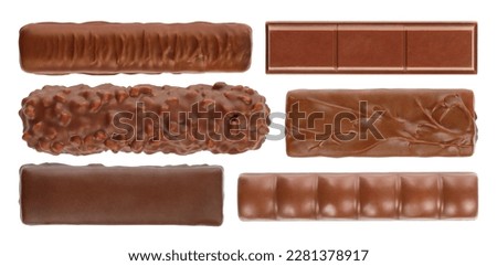Set of Different Chocolate Bars, top view, isolated on white background