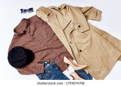 set of different clothes and accessories flat lay. trendy casual wear, modern fashion