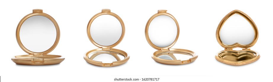 Set of different compact mirrors on white background - Shutterstock ID 1620781717