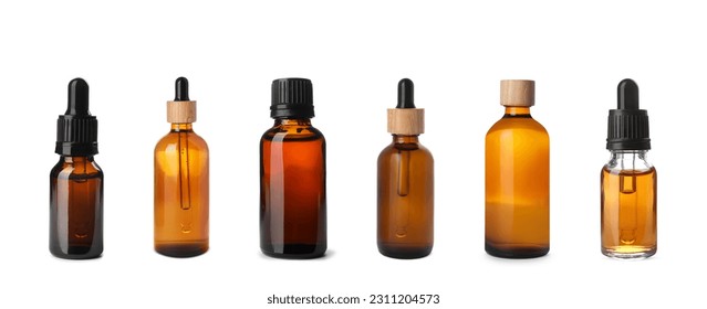 Set of different cosmetic oils in bottles on white background - Powered by Shutterstock