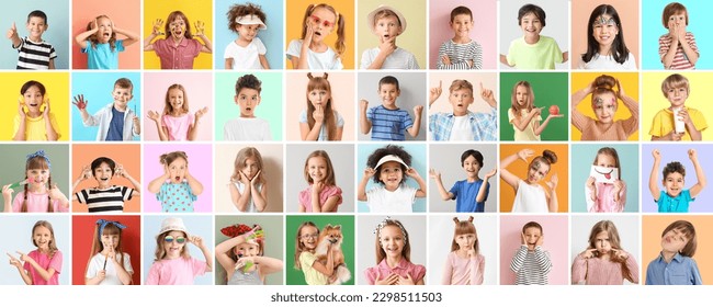 Set of different cute children on color background - Powered by Shutterstock