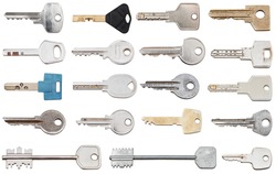 Set Of Different Door Keys Isolated On White Background
