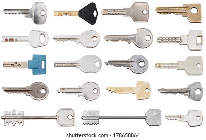 Set Of Different Door Keys Isolated On White Background