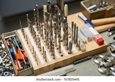 Set of different drill bits. Size of drill bits.