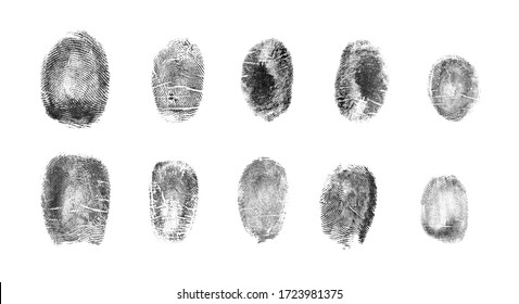 Set of different fingerprints on white background, top view 