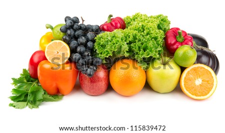 set of different fruits and vegetables isolated on white background