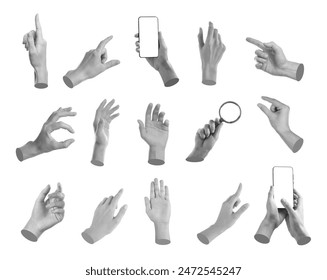 Set of different hand gestures isolated on white, black and white - Powered by Shutterstock