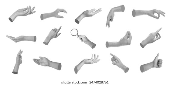 Set of different hand gestures isolated on white, black and white - Powered by Shutterstock