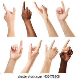 Set of different hands touching or pointing to something, isolated on white - Powered by Shutterstock