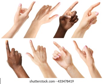 Set of different hands touching or pointing to something, isolated on white - Powered by Shutterstock