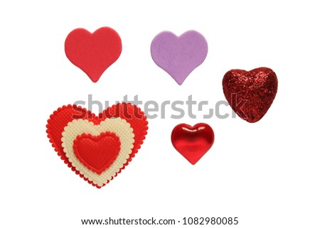 A set of different hearts. Close-up. Isolated on white background. Isolate.
