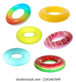 Set of different inflatable rings isolated on white