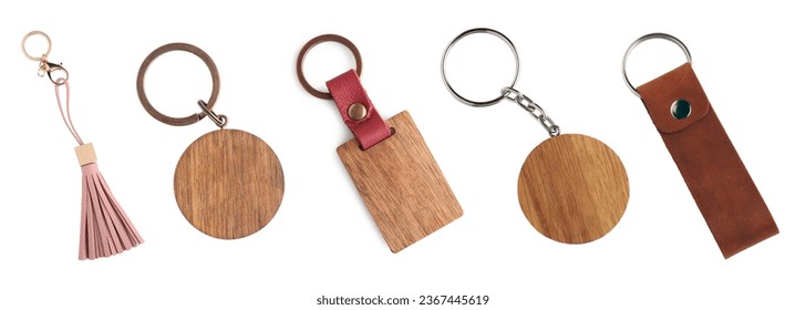 Set of different key chains isolated on white