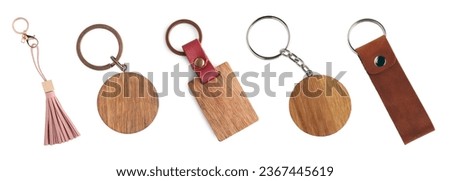 Set of different key chains isolated on white