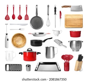Set with different kitchenware on white background  - Shutterstock ID 2081867350