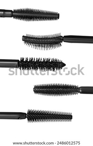 Set of different mascara brushes isolated on white background                               