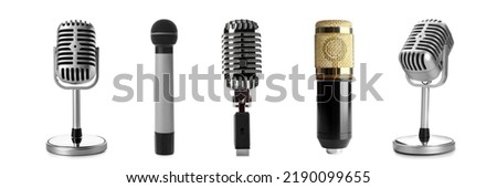Set of different microphones isolated on white