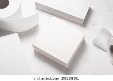 Set Of Different Paper Hand Towels On Wooden Desk