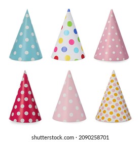 Set with different party hats on white background  - Shutterstock ID 2090258701