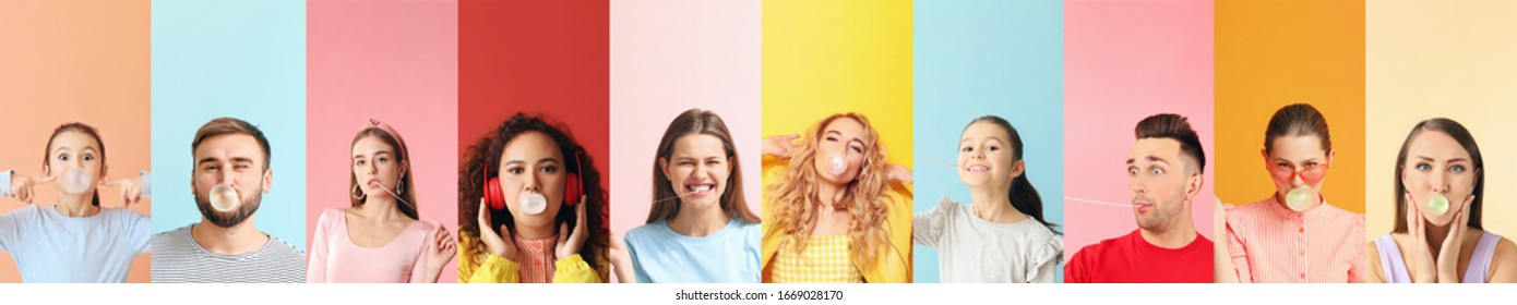 Set Of Different People With Chewing Gums