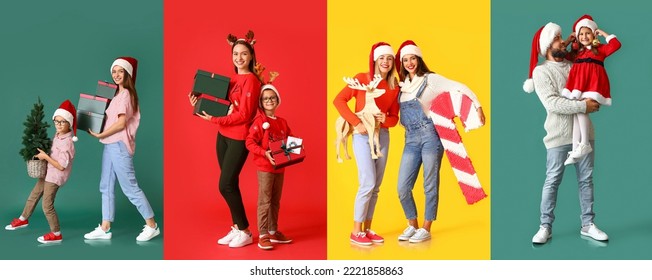 Set of different people on color background. Christmas celebration - Powered by Shutterstock