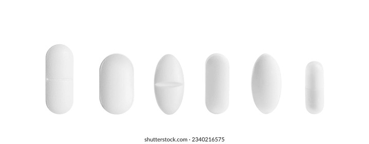 Set of different pills in row isolated on white - Powered by Shutterstock