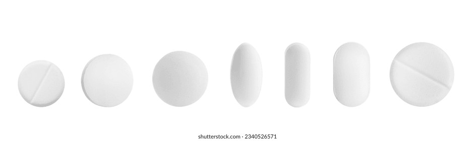 Set of different pills in row isolated on white - Powered by Shutterstock